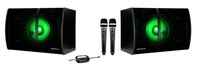 STEREO KARAOKE SYSTEM WITH BLUETOOTH, MP3, FM, LED LIGHT EFFECTS AND TWO WIRELESS VOCAL MICROPHONES
